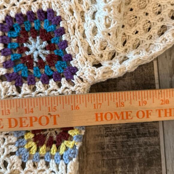 Women’s Open Knit Granny Square Crochet Sweater Button Closure Cottagecore Boho - Picture 5 of 7